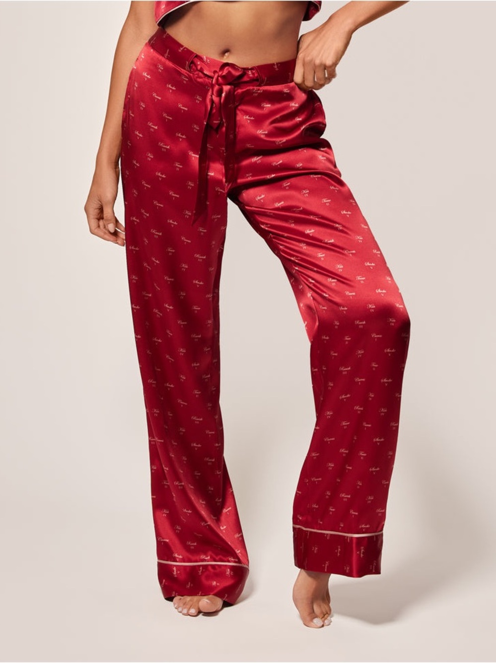 Silk Lounge - Kiss Print Tie Up Pajama Pant
